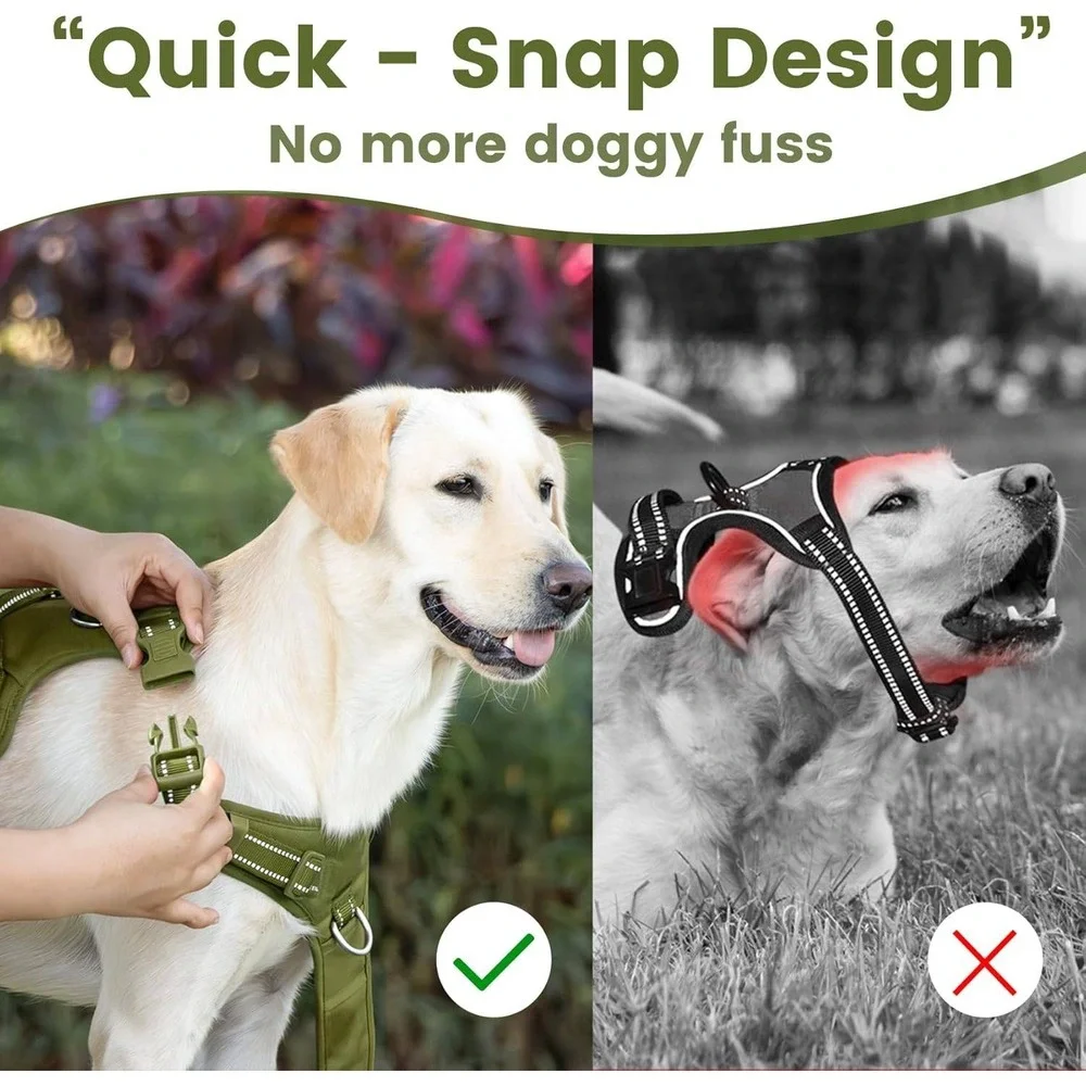 Tactical Dog Harness No Pull Adjustable Olive Green Reflective Control Handle XS